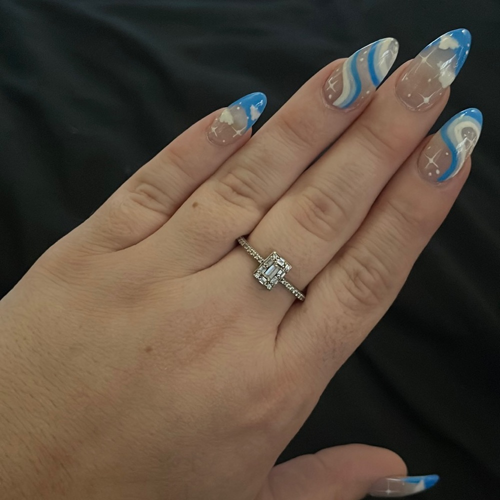 Pandora sparkling square halo ring